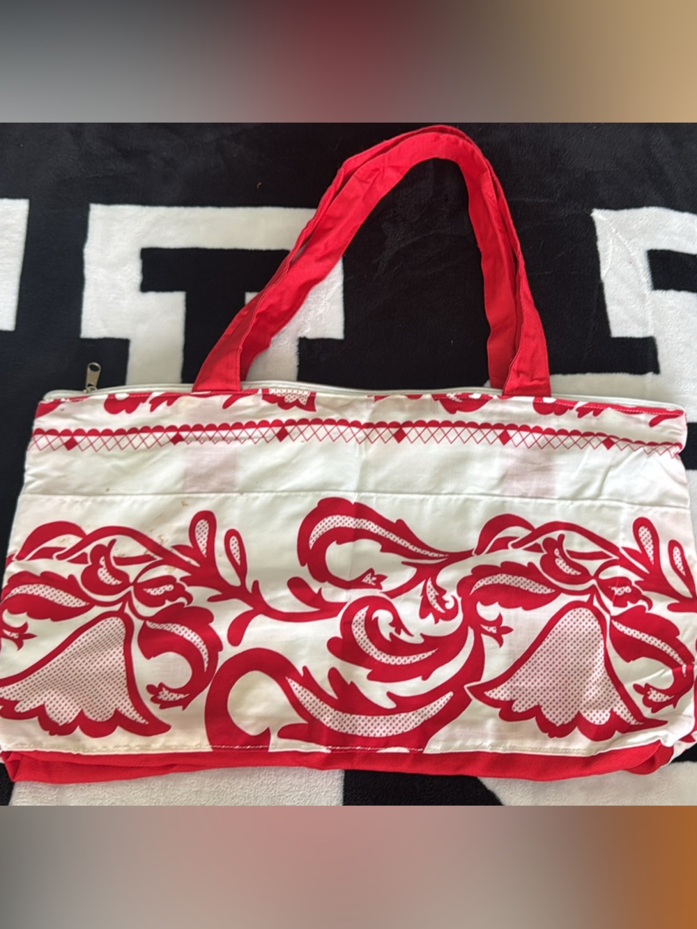 Panama Pollera Red and White Floral Tote Bag - Lightweight Women's Carryall